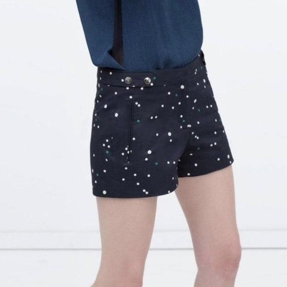 Zara Basic Navy Blue Polka Dot Shorts Size Medium - Picture 1 of 9
